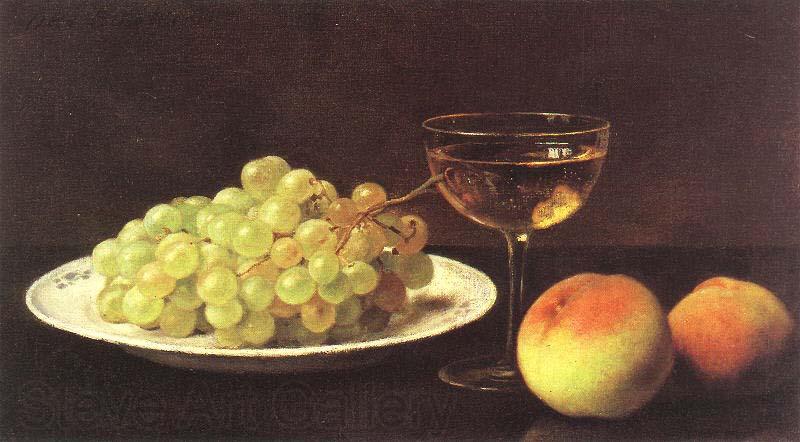 Otto Scholderer Stilleben mit Trauben auf einer Porzellanschale, zwei Pfirsichen und gefulltem Sherryglas Spain oil painting art